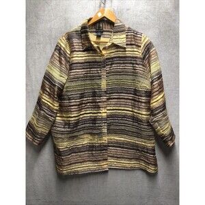 Citiknit Sheer Blouse Set 1X  Slinky Reversible Tank Brown Yellow Long Sleeve